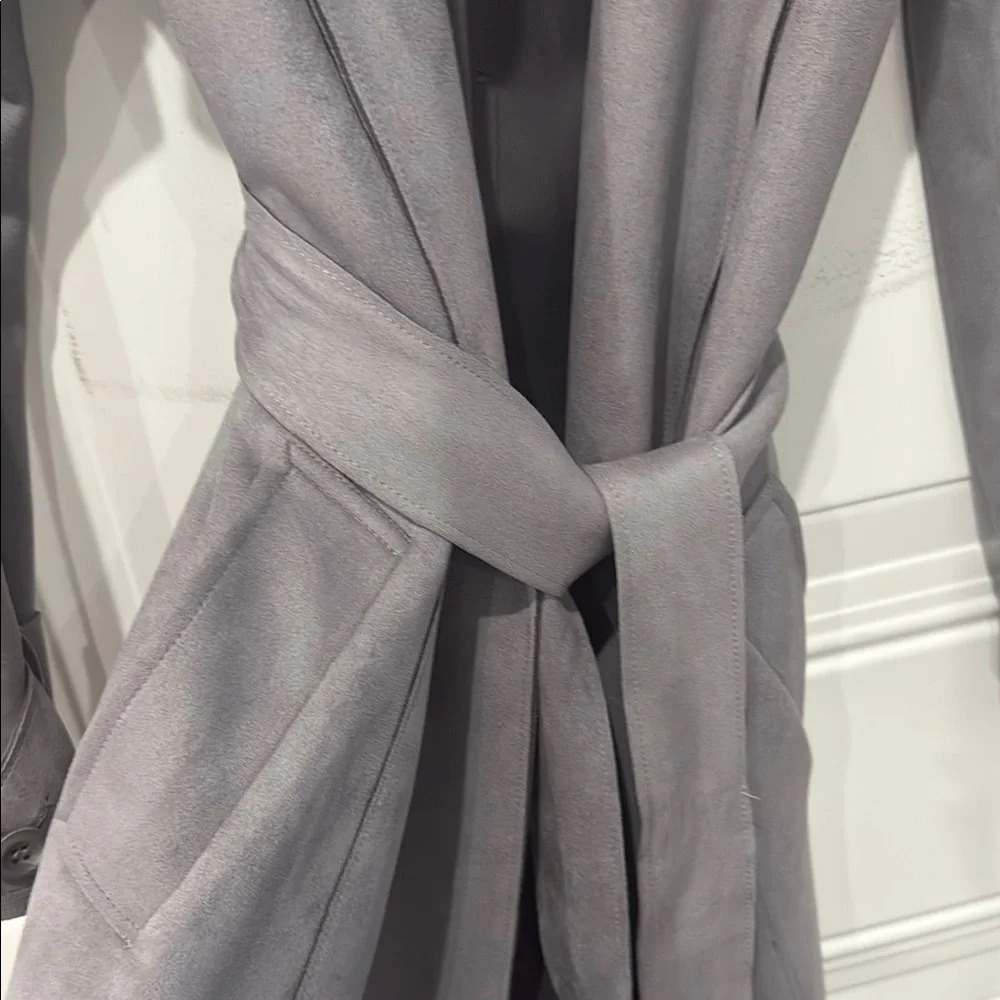 Bebe Gray Trench Coat with Belt and Notched Collar - Picture 5 of 5